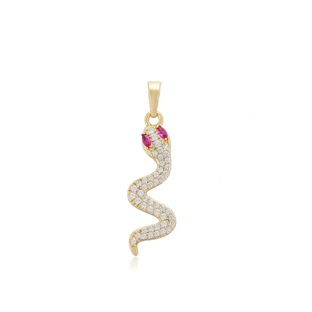 Snake Necklace | 14K Gold Plated | Pink & White CZ Stone